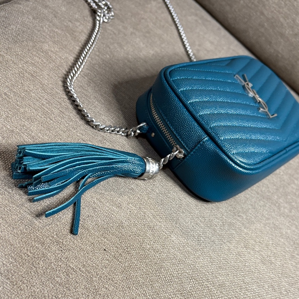 Saint Laurent  YSL Mini LouLouTeal Quilted Leather Crossbody Bag Tassel Silver - Picture 8 of 11